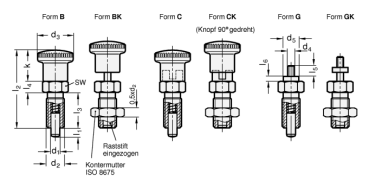 Preview: GN 817 Stahl - Rastbolzen mit Kunststoff-Knopf