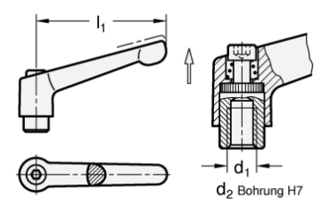 Preview: GN 300 Verstellbare Klemmhebel, Zink-Druckguss, Buchse Stahl