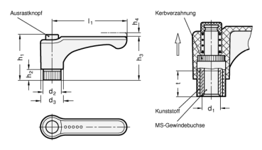 Preview: GN 600 Flache verstellbare Klemmhebel, Kunststoff, Innengewinde