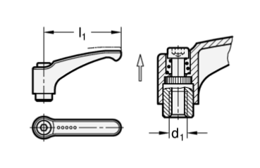 Preview: GN 602.1 Verstellbare Klemmhebel, Zink-Druckguss