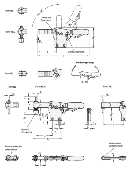 GN 820.4 Horizontal-Spanner mit Verriegelung und senkrechtem Fuß