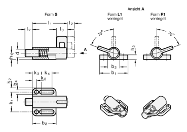 Preview: GN 416 Federriegel mit Anschraubflansch