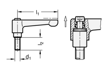 Preview: GN 302 Verstellbare Klemmhebel, Griff gerade, Gewindestift Stahl