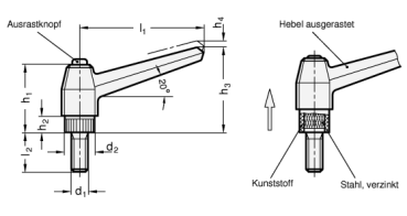 Preview: GN 503 Verstellbare Klemmhebel, Kunststoff, Außengewinde
