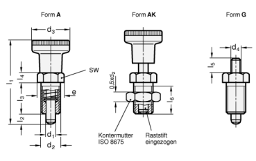 Preview: GN 617 Rastbolzen Edelstahl / Kunststoff-Knopf