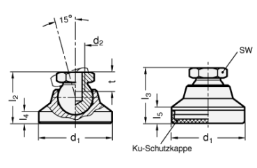 GN 343.5 Gelenkfüße, Fuß / Gewindebuchse Edelstahl