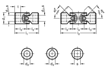 Preview: DIN 808 Edelstahl - Kreuzgelenke mit Gleitlager