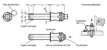 GN 113.3/ GN 113.4 Kugelsperrbolzen aus Edelstahl 1.4305 oder 1.4542