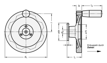 Preview: GN 327 Sicherheits-Handräder Aluminium, feststehender Lagerflansch