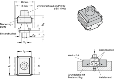 Preview: GN 920.2 Stahl-Niederzugplatten für Keilspanner GN 920.1
