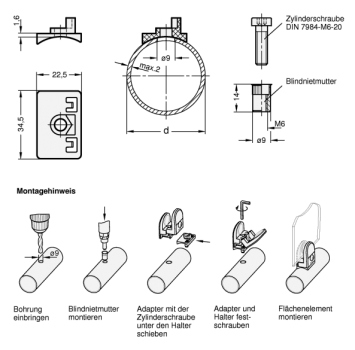 GN 649.1 Adapter für Halter für Flächenelemente an Rundrohre