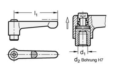 Preview: GN 302 Verstellbare Klemmhebel, Griff gerade, Buchse Stahl