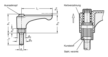 Preview: GN 600 Flache verstellbare Klemmhebel, Kunststoff, Außengewinde