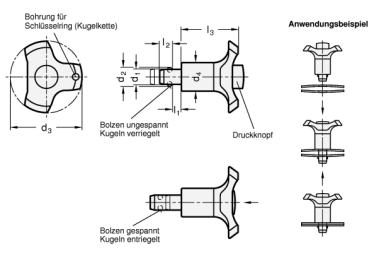 GN 113.1 Edelstahl-Kugelspannbolzen mit Axialsicherung