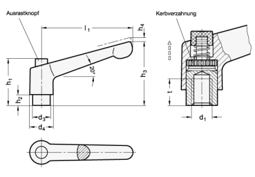 GN 303.1 Verstellbare Klemmhebel, Edelstahl-Gewindeschraube