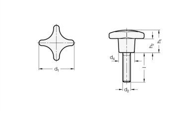 GN 6335.5 Kreuzgriffschrauben mit Edelstahl-Gewindestift
