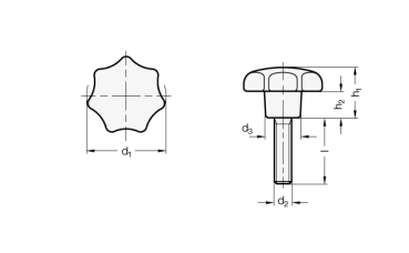 GN 6336.4 Sterngriffschrauben, Stahl-Gewindestift