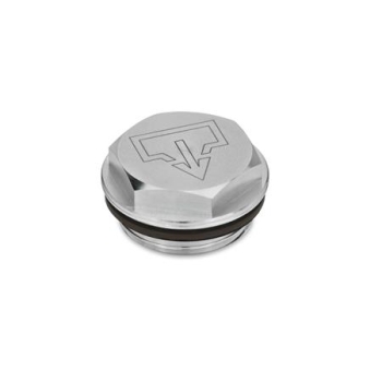 GN 742 Alu -Verschlussschrauben mit/ohne Symbol, Viton-Dichtung, beständig bis 180 °C, blank