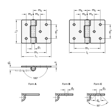 GN 136 Blechscharniere Stahl o. Edelstahl, horizontal verlängert