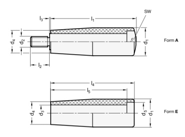 GN 598.2 Drehbare Zylindergriffe mit durchgehendem Edelstahl-Gewindebolzen