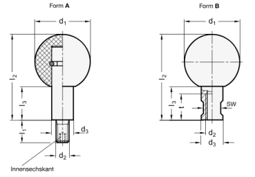 GN 319.2 Drehbare Kugelknöpfe aus Kunststoff