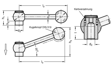 Preview: GN 6337.3 Verstellbare Kugelgriffe, Stahl