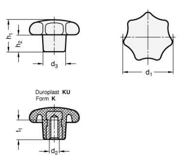 Preview: DIN 6336 Sterngriffe mit Messingbuchse