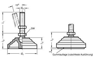 GN 344 Gelenkfüße mit Kunststoff-Fuß und Stahl-Verstellspindel