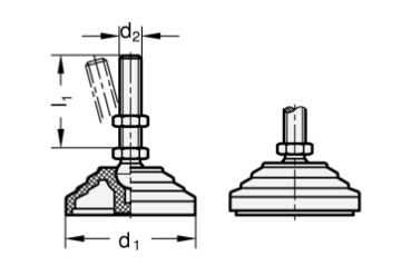 GN 344 Gelenkfüße mit Kunststoff-Fuß und Stahl-Verstellspindel