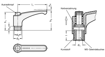 Preview: GN 603 Verstellbare Klemmhebel, Kunststoff, Innengewinde