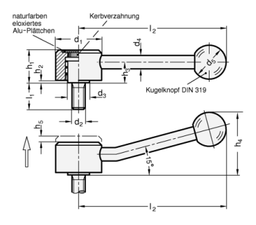 Preview: GN 125 Verstellbare Flachspannhebel mit Außengewinde,Stahl