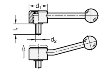 Preview: GN 125 Verstellbare Flachspannhebel mit Außengewinde,Stahl