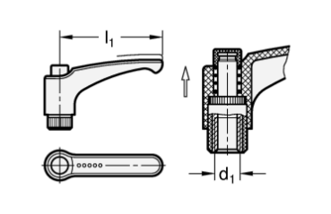 Preview: GN 603.1 Verstellbare Klemmhebel, Edelstahl-Gewindeeinsatz