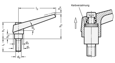 GN 101.1 Verstellbare Klemmhebel, Zink-Druckguss