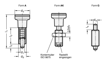 Preview: GN 613 Rastbolzen Edelstahl / Kunststoff-Knopf