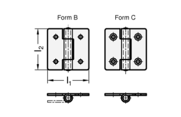 GN 136 Blechscharniere Stahl o. Edelstahl, quadratisch o. vertikal verlängert