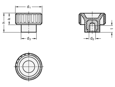 Preview: GN 590.5 Rändelmuttern mit Edelstahl-Gewindebuchse