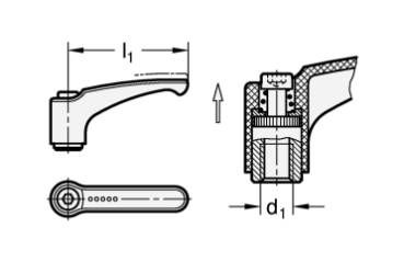 Preview: GN 604.1 Verstellbare Klemmhebel, Edelstahl-Gewindeeinsatz