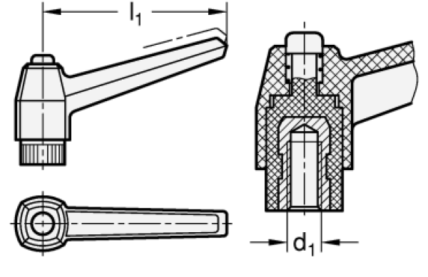 GN 503 Verstellbare Klemmhebel, Kunststoff, Innengewinde