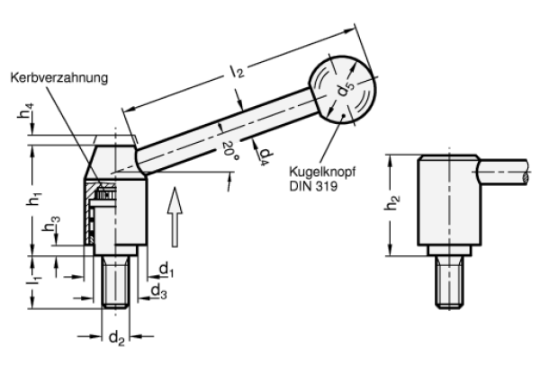 GN 212.3 Verstellbare Spannhebel, Schraube, Stahl