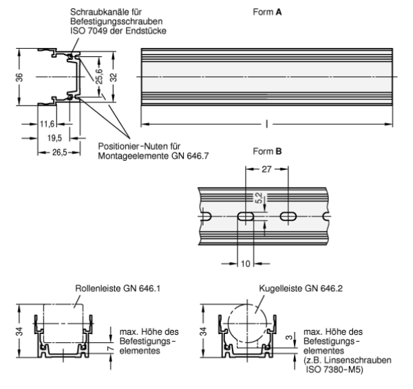 GN 646.3 Trägerprofile für Roll- und Kugelleisten