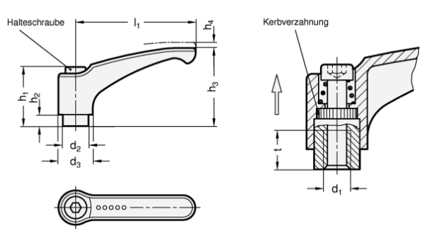 GN 602.1 Verstellbare Klemmhebel, Zink-Druckguss