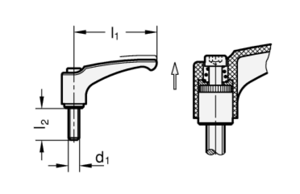 GN 602.1 Verstellbare Klemmhebel, Zink-Druckguss
