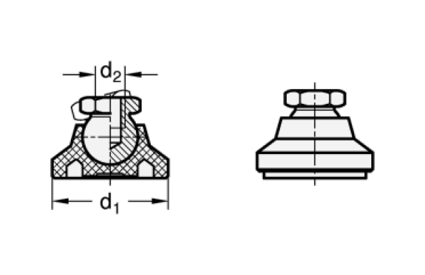 GN 343.7 Gelenkfüße mit Edelstahl - Gewindebuchse