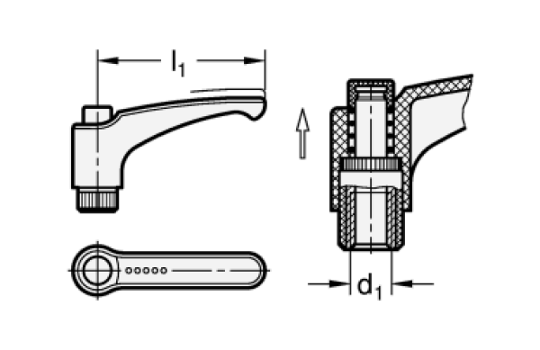 GN 603 Verstellbare Klemmhebel, Kunststoff, Innengewinde