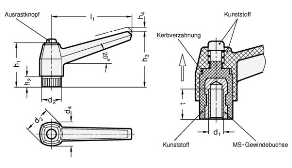 GN 503 Verstellbare Klemmhebel, Kunststoff, Innengewinde