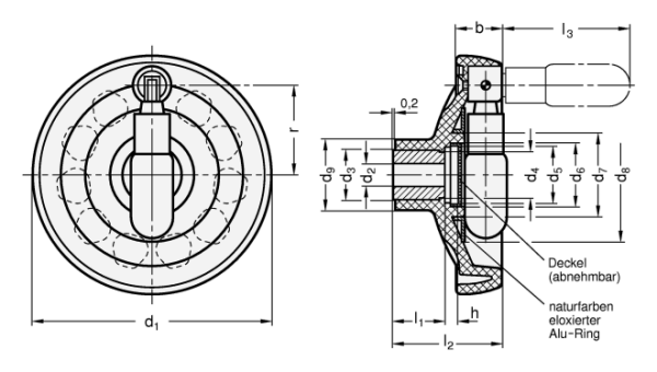 GN 524.3 Umleggriff-Handräder, Kunststoff