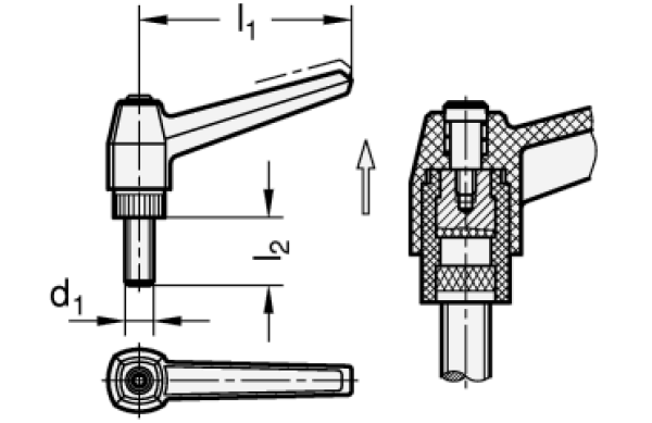 GN 500 Verstellbare Klemmhebel, Kunststoff