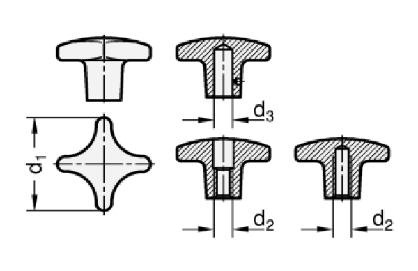 DIN 6335 Kreuzgriffe Aluminium