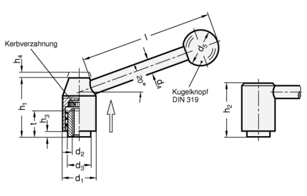 GN 212.3 Verstellbare Spannhebel, Innengewinde, Stahl
